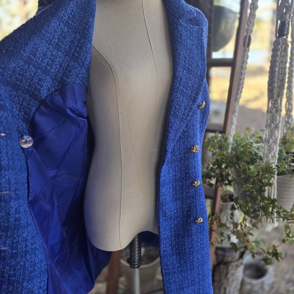 Galita Bright Blue Tweed Blazer Midi Dress Size Large - Picture 10 of 15